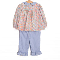 Sunny Flower Fields Ruffle Pant Set, Blue