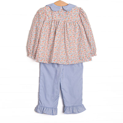 Sunny Flower Fields Ruffle Pant Set, Blue