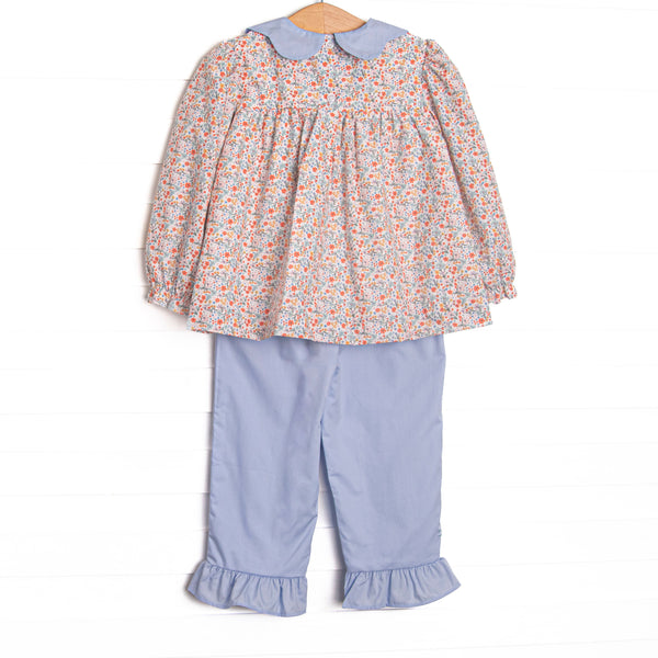 Sunny Flower Fields Ruffle Pant Set, Blue