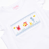 Coral Reef Commotion Smocked Ruffle Short Set, Blue