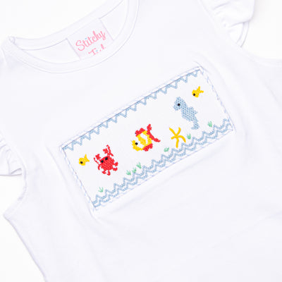 Coral Reef Commotion Smocked Ruffle Short Set, Blue