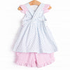 Seahorse Somersaults Smocked Ruffle Short Set, Pink
