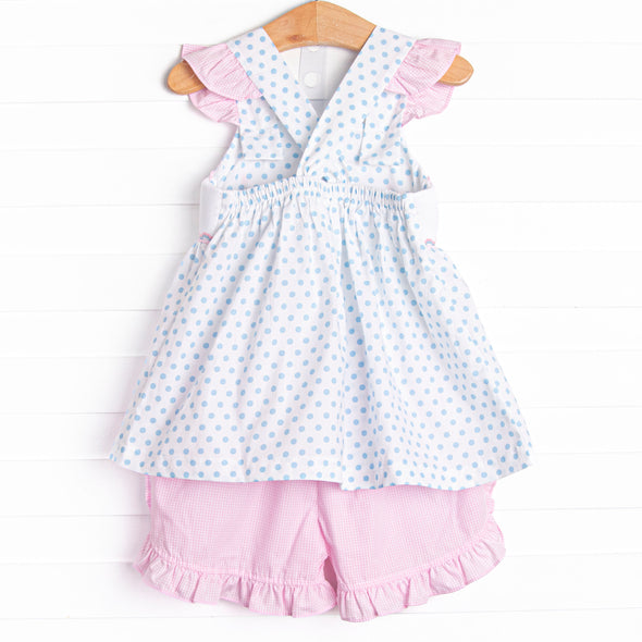 Seahorse Somersaults Smocked Ruffle Short Set, Pink