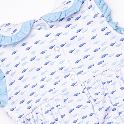 Sailboat Swarm Smocked Dress, Blue
