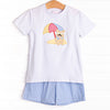 Corgi on the Coast Applique Short Set, Blue