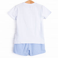 Corgi on the Coast Applique Short Set, Blue