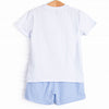 Corgi on the Coast Applique Short Set, Blue
