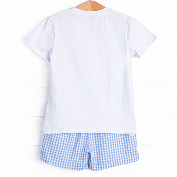 Corgi on the Coast Applique Short Set, Blue