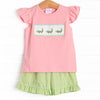 Dundee Darling Smocked Ruffle Short Set, Pink