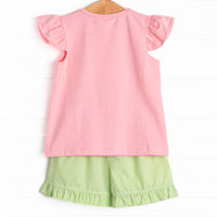 Dundee Darling Smocked Ruffle Short Set, Pink