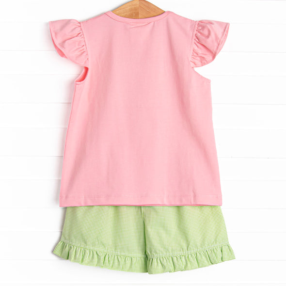 Dundee Darling Smocked Ruffle Short Set, Pink