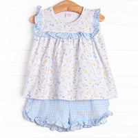 Penelope Petals Ruffle Short Set, Blue