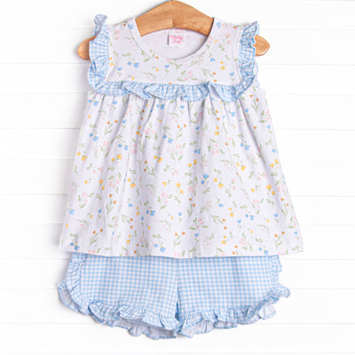 Penelope Petals Ruffle Short Set, Blue