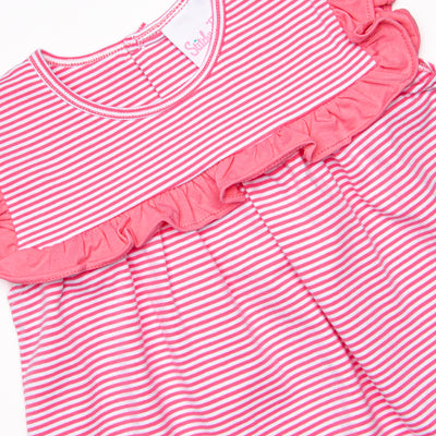 Bonnie Ruffle Short Set, Medium Pink Stripe