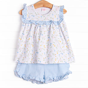 Penelope Petals Ruffle Short Set, Blue