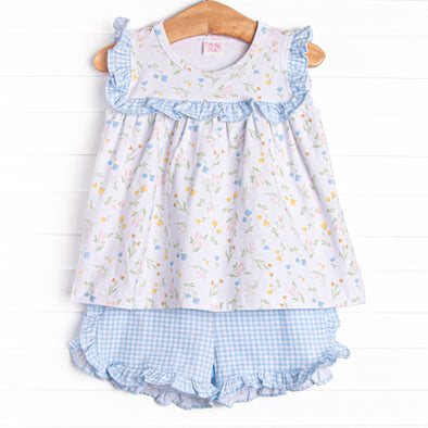Penelope Petals Ruffle Short Set, Blue