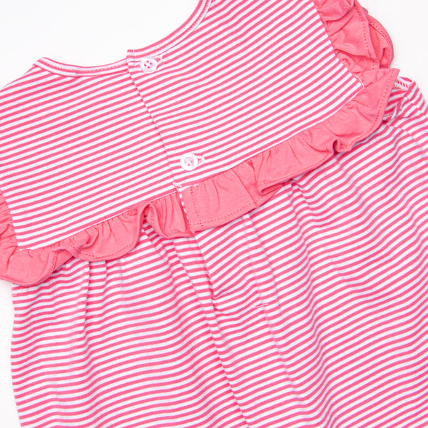 Bonnie Ruffle Short Set, Medium Pink Stripe