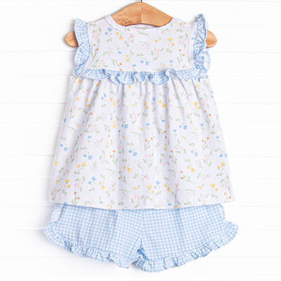 Penelope Petals Ruffle Short Set, Blue