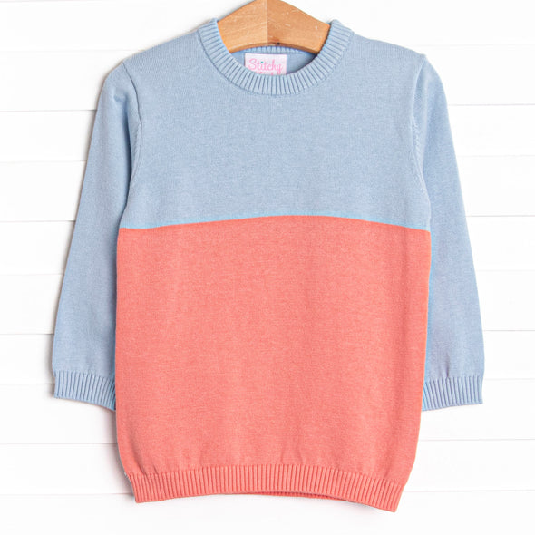 Color Block Sweater, Blue and Salmon