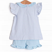 Beach Ball Applique Ruffle Short Set, Blue