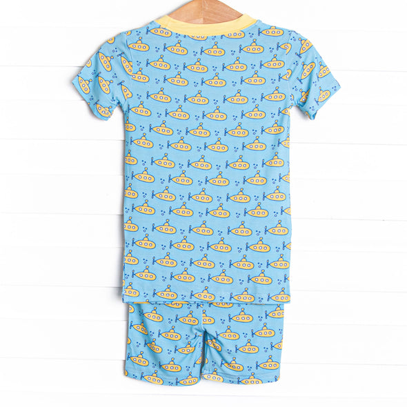 Submarine Sailor Bamboo Pajama Short Set, Blue