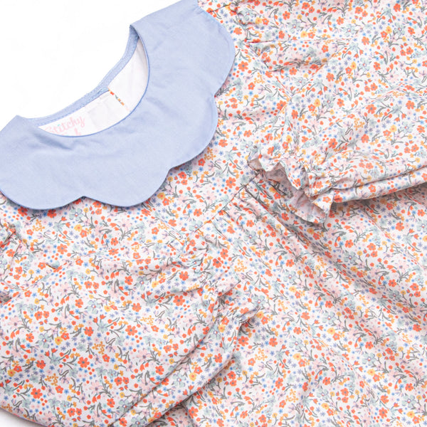 Sunny Flower Fields Romper, Blue