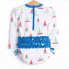 Boat Day Breeze Long Sleeve One Piece Rash Guard, Blue