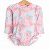 Palm Frond Fun Long Sleeve One Piece Rash Guard, Pink