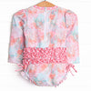 Palm Frond Fun Long Sleeve One Piece Rash Guard, Pink