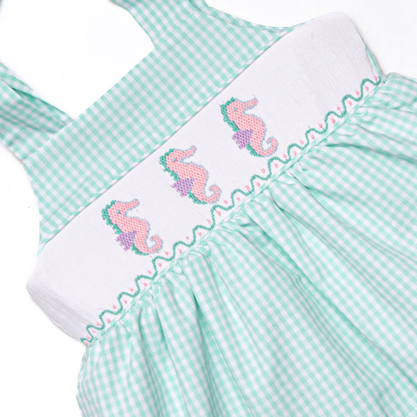 Sea Grass Seahorses Smocked Bubble, Mint