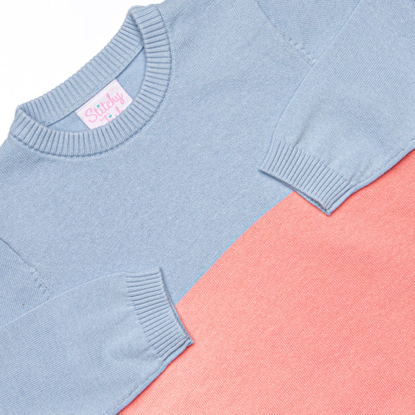 Color Block Sweater, Blue and Salmon