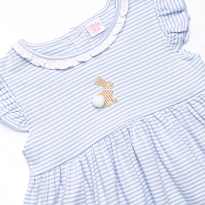Bunny Hop Pima Embroidered Dress, Blue