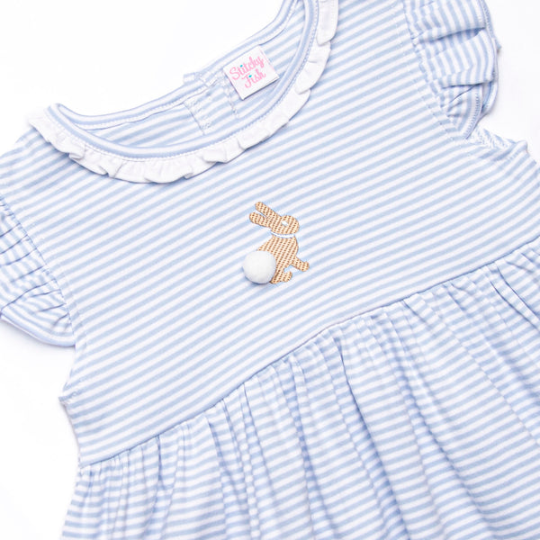 Bunny Hop Pima Embroidered Dress, Blue