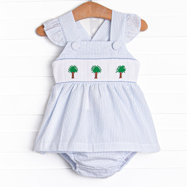 Palmetto Paradise Smocked Diaper Set, Blue