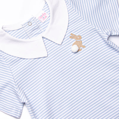 Bunny Hop Pima Embroidered Short Romper, Blue