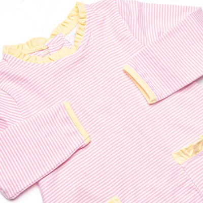Grace Long Sleeve Pocket Legging Set, Yellow and Light Pink Stripe