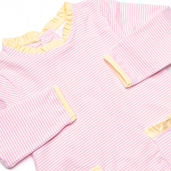Grace Long Sleeve Pocket Legging Set, Yellow and Light Pink Stripe