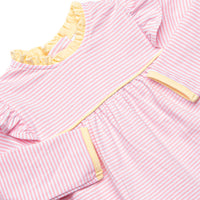 Elizabeth Long Sleeve Romper, Yellow and Light Pink Stripe