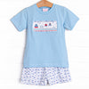 Sailboat Swarm Smocked Short Set, Blue