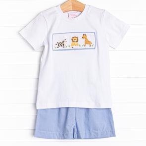 Wild Ones Smocked Short Set, Blue