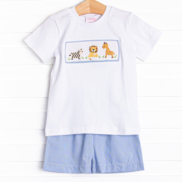 Wild Ones Smocked Short Set, Blue