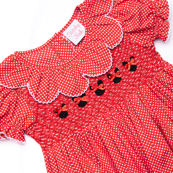 Mouse Head Minis Smocked Dress, Red