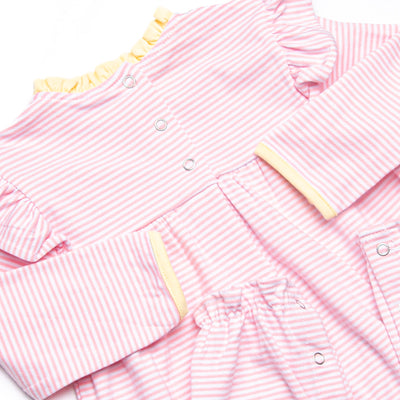 Elizabeth Long Sleeve Romper, Yellow and Light Pink Stripe