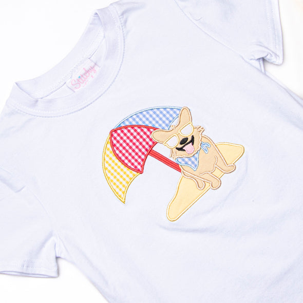 Corgi on the Coast Applique Short Set, Blue