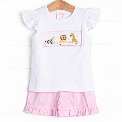 Wild Ones Smocked Ruffle Short Set, Pink