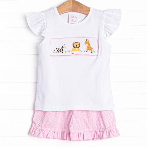 Wild Ones Smocked Ruffle Short Set, Pink