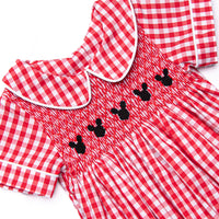 Mouse Head Minis Smocked Bubble, Red Gingham
