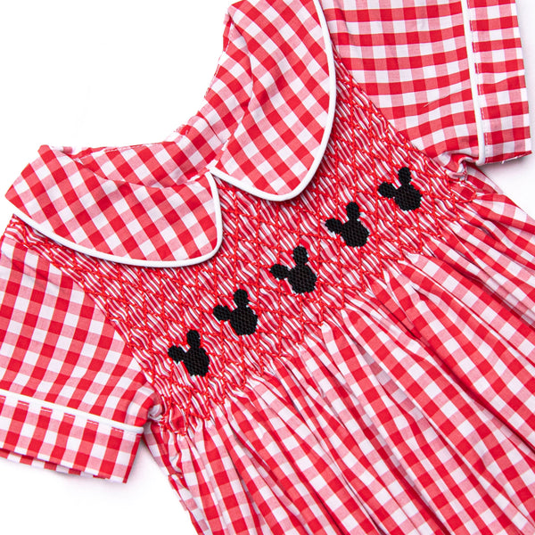 Mouse Head Minis Smocked Bubble, Red Gingham