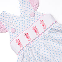 Seahorse Somersaults Smocked Ruffle Short Set, Pink