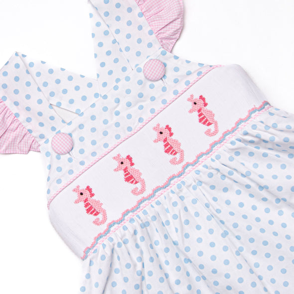 Seahorse Somersaults Smocked Ruffle Short Set, Pink
